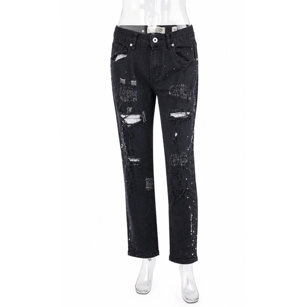 Evolution In Design Distressed Jeans Boys 18 Black Excellent Paint Splatter Edgy